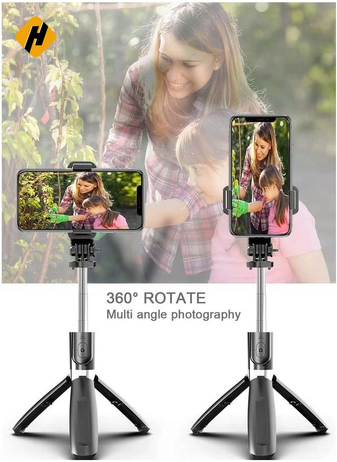 Selfie Stick, Extendable Selfie Stick with Tripod Stand and Detachable Wireless Bluetooth Remote, Ultra Compact Selfie Stick for Mobile and All Smart Phones – Black