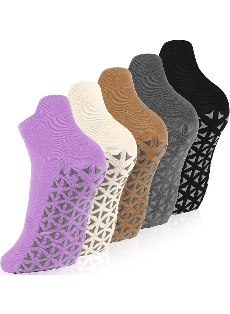 SYOSI 5 Pairs Yoga Socks for Women and Men Pilates Socks Non Slip Grip Socks Anti Slip Ankle Socks Short Sports Socks Slipper Socks for Barre, Fitness, Dance, Ballet (General Size) - Image 1