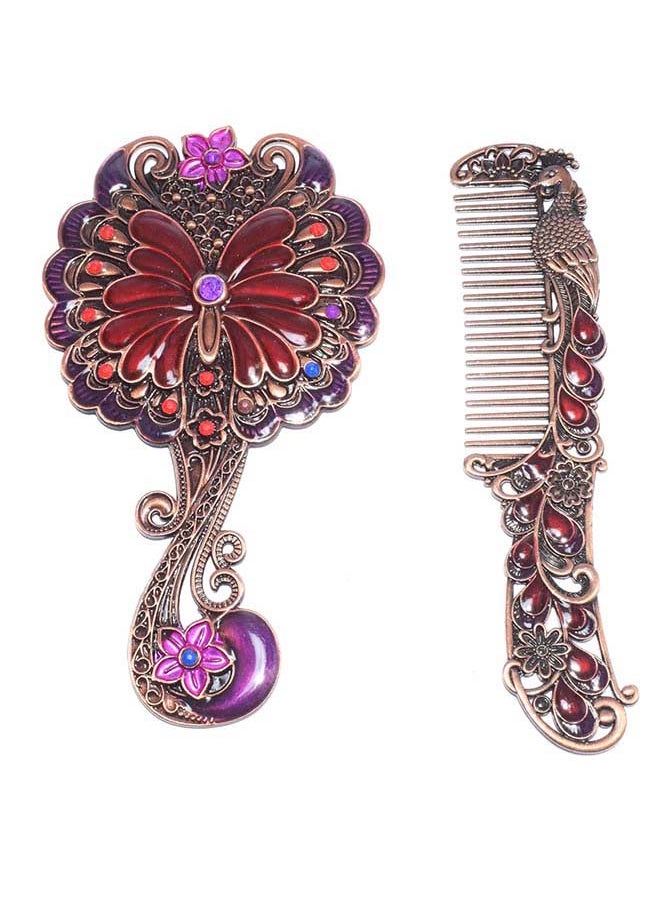 immatgar immatgar pharaonic Peafowl makeup pocket mirror with comb ancient Egyptian souvenirs gifts for women and mother from Egypt (Flower1 - Burnt Red - 13.5 CM Tall) 