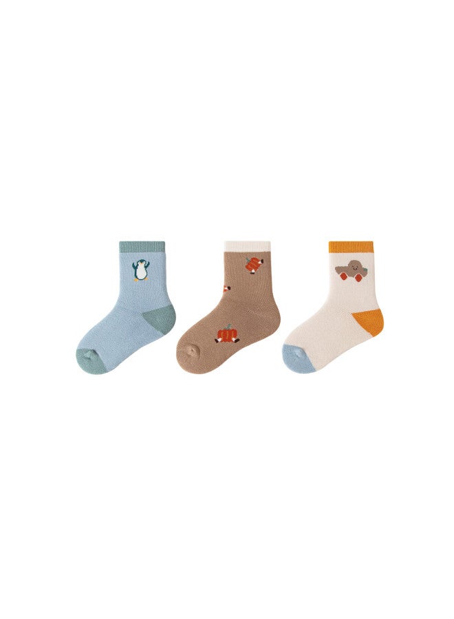 Minibala 3 Pairs Baby Socks Boys Girls Cotton Breathable Warm Non-binding Mid-calf Socks - Image 2