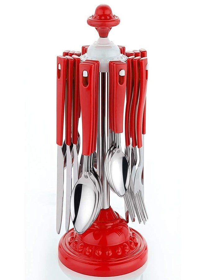 UNLOCK® Super Premium Stainless Steel Cutlery Set | 24-Piece Dining Table Set with Stand | 6 Tea Spoons, 6 Dessert Spoons, 6 Dessert Forks, 6 Butter Knives | Durable, Rust-Free Tableware – Red - Image 2