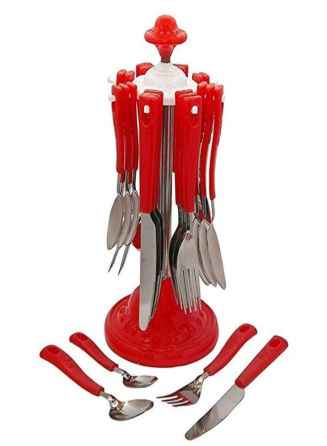 UNLOCK® Super Premium Stainless Steel Cutlery Set | 24-Piece Dining Table Set with Stand | 6 Tea Spoons, 6 Dessert Spoons, 6 Dessert Forks, 6 Butter Knives | Durable, Rust-Free Tableware – Red - Image 3