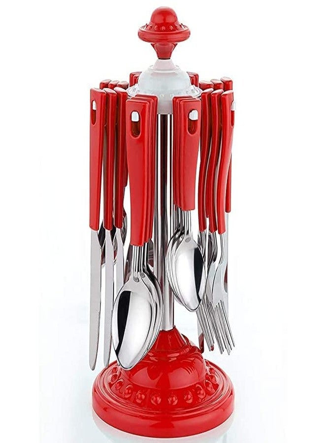 UNLOCK® Super Premium Stainless Steel Cutlery Set | 24-Piece Dining Table Set with Stand | 6 Tea Spoons, 6 Dessert Spoons, 6 Dessert Forks, 6 Butter Knives | Durable, Rust-Free Tableware – Red - Image 1