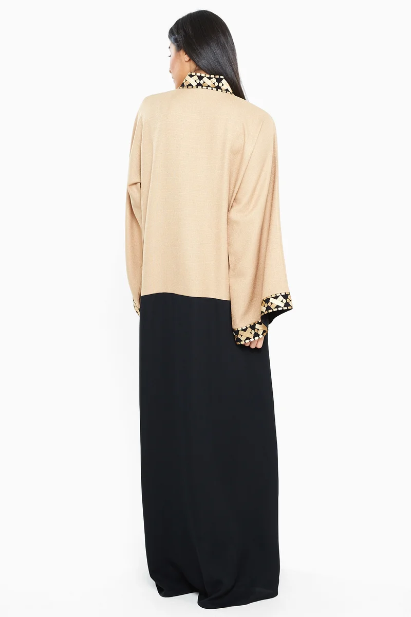 NUKHBAA A classy abaya with golden lace detailing by the sleeves and closure-AJ157A