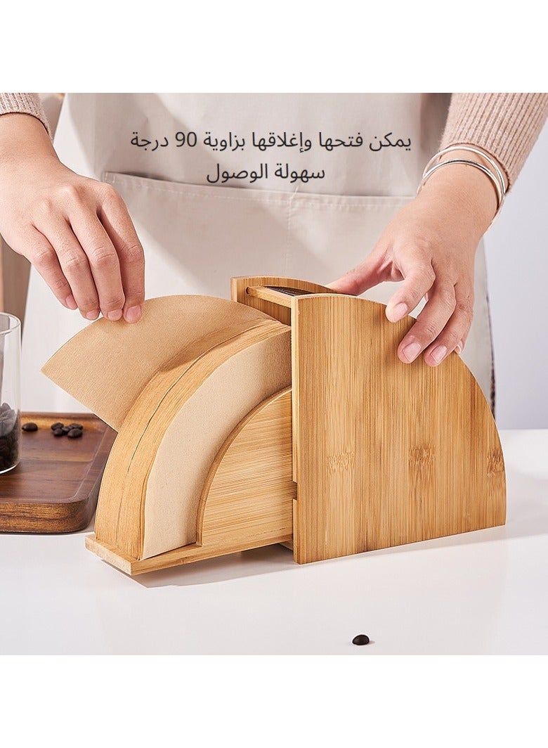 XICEN Bamboo Coffee Filter Holder, Coffee Filter Box with Dust Cover, Conical Filter Paper Stand for Coffee Filter Storage, Coffee Accessories for Kitchen Cafe  - Image 2