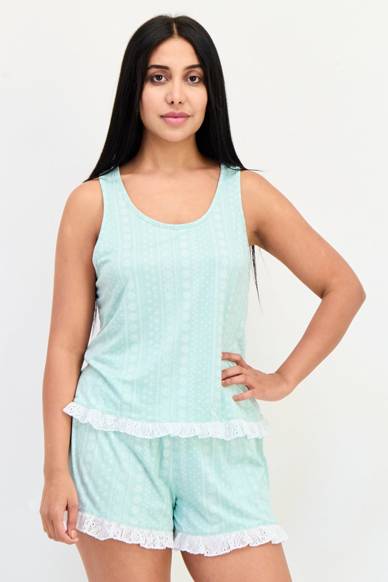 PJ Couture Women 2 Pcs Allover Print Sleeveless Top And Shorts Sleepwear Set, Multicolor - Image 1