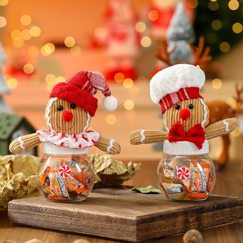 BLESOUYI Christmas Candy Jars Gingerbread Men Jars Decorative Jars for Candies and Cookies 2 Set Xmas Jars for Winter Holiday Parties Art Decoration Gift for Kids - Image 3
