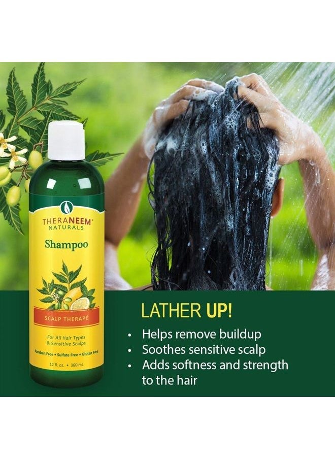 thera neem - TheraNeem Scalp Therapy Shampoo | Protects, Nourishes and Calms Sensitive Scalp with Organic Neem, Lemon and Peppermint Oils | For Dry, Itchy Scalp, and Scalp Buildup | Vegan and Cruelty Free | 12oz - Image 1