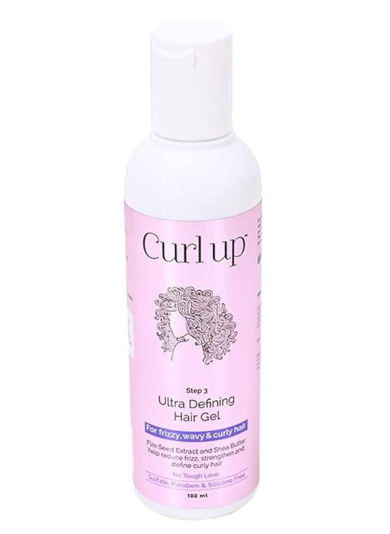 Curl Up Ultra Defining Hair Gel - Strong Hold Flaxseed Hair Gel - For Dry Frizzy, Wavy & Curly Hair - Sulphate Paraben & Silicone Free (100ml)  - Image 1