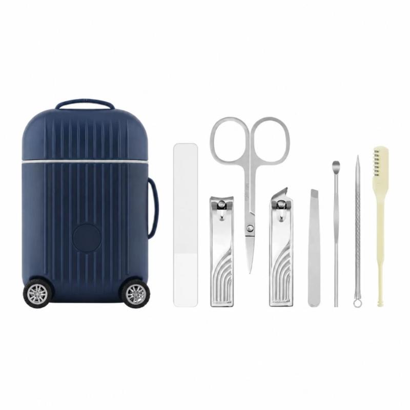 Mini travel suitcase nail clipper set blue - Image 1