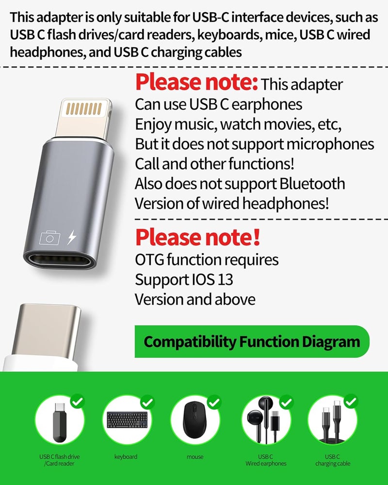 WASRUYI iPhone OTG Adapter USB C Female to Lightning Male(2Pack)Apple Charger Data Sync Dongle Type-c Camera Card Reader Flash Drive Keyboard Mouse U Disk Converter for 14 13 11 12 Pro Max Xr X Xs 8 7 Se Plus - Image 2