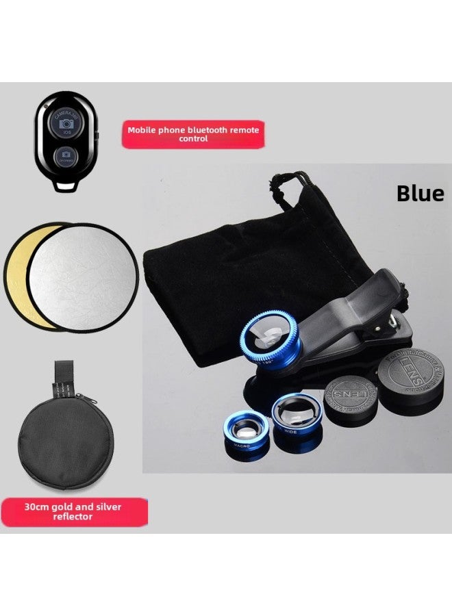 Generic SLR Grade Lens External Wide-angle Macro Fisheye Three-in-one Suit Lens Tremolo Selfie Camera-Body Color:Cool Blue Lens Remote Control Reflector Three-piece Set  - Image 1