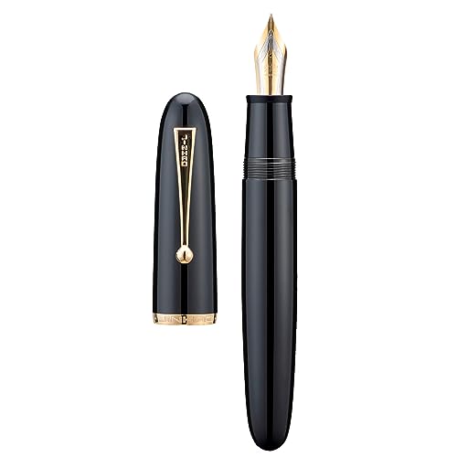 Wikult Jinhao 9019 DaDao Series Fountain Pen, Size 8 Medium Nib with Large Ink Converter, Piano Black Acrylic Design Smooth Writing Pen (Gold Trim) - Image 1