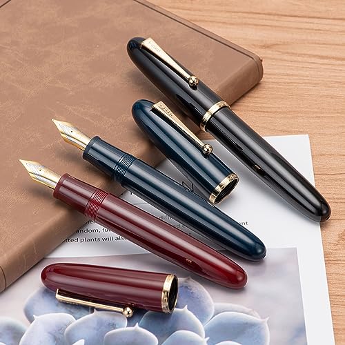 Wikult Jinhao 9019 DaDao Series Fountain Pen, Size 8 Medium Nib with Large Ink Converter, Piano Black Acrylic Design Smooth Writing Pen (Gold Trim) - Image 5