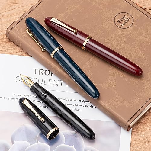 Wikult Jinhao 9019 DaDao Series Fountain Pen, Size 8 Medium Nib with Large Ink Converter, Piano Black Acrylic Design Smooth Writing Pen (Gold Trim) - Image 4
