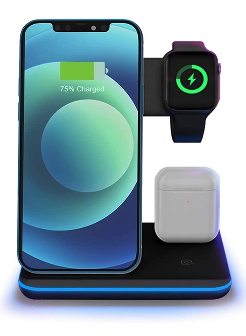 شاحن لاسلكي عالمي 15 واط 3 في 1، قاعدة شحن سريعة لـ iPhone X وXs وXs Max وXr و8 و8 Plus، قاعدة شحن سريعة Quick Charge 3.0 لـ Apple Airpods وiWatch 1 و2 و3 و4 - Image 2