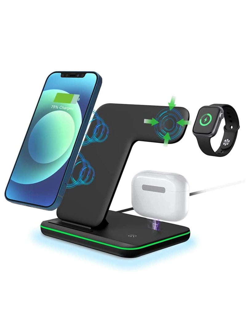 شاحن لاسلكي عالمي 15 واط 3 في 1، قاعدة شحن سريعة لـ iPhone X وXs وXs Max وXr و8 و8 Plus، قاعدة شحن سريعة Quick Charge 3.0 لـ Apple Airpods وiWatch 1 و2 و3 و4 - Image 1