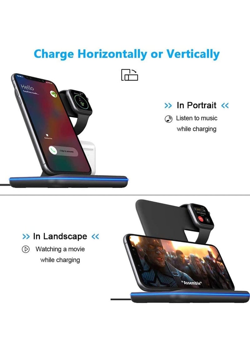 شاحن لاسلكي عالمي 15 واط 3 في 1، قاعدة شحن سريعة لـ iPhone X وXs وXs Max وXr و8 و8 Plus، قاعدة شحن سريعة Quick Charge 3.0 لـ Apple Airpods وiWatch 1 و2 و3 و4 - Image 4
