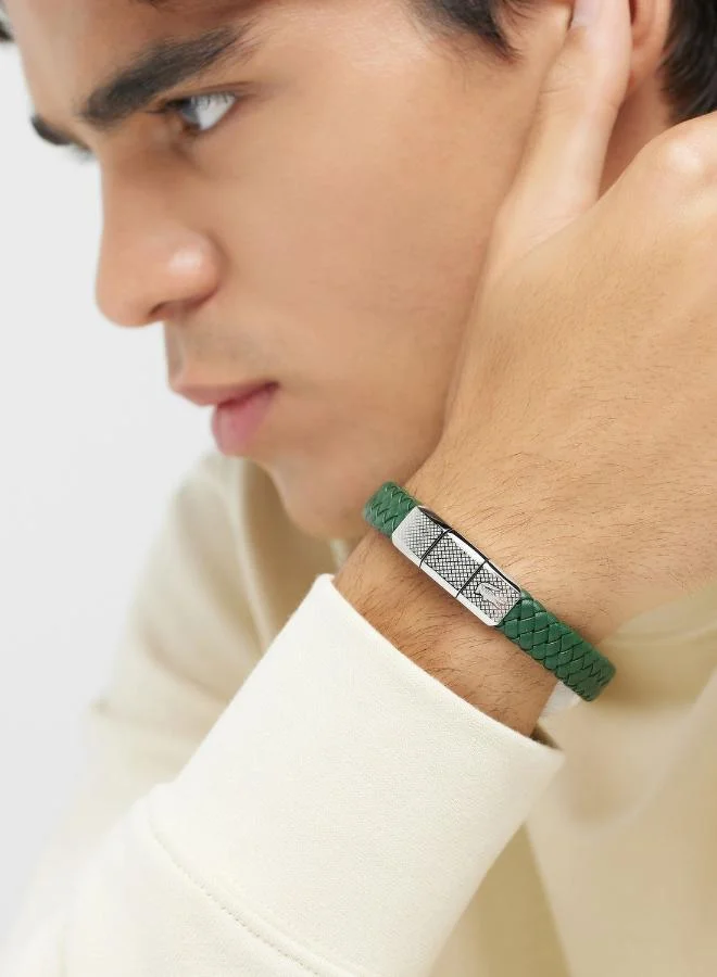 Lacoste Rokel Collection Leather Bracelet Green For Men - 2040284