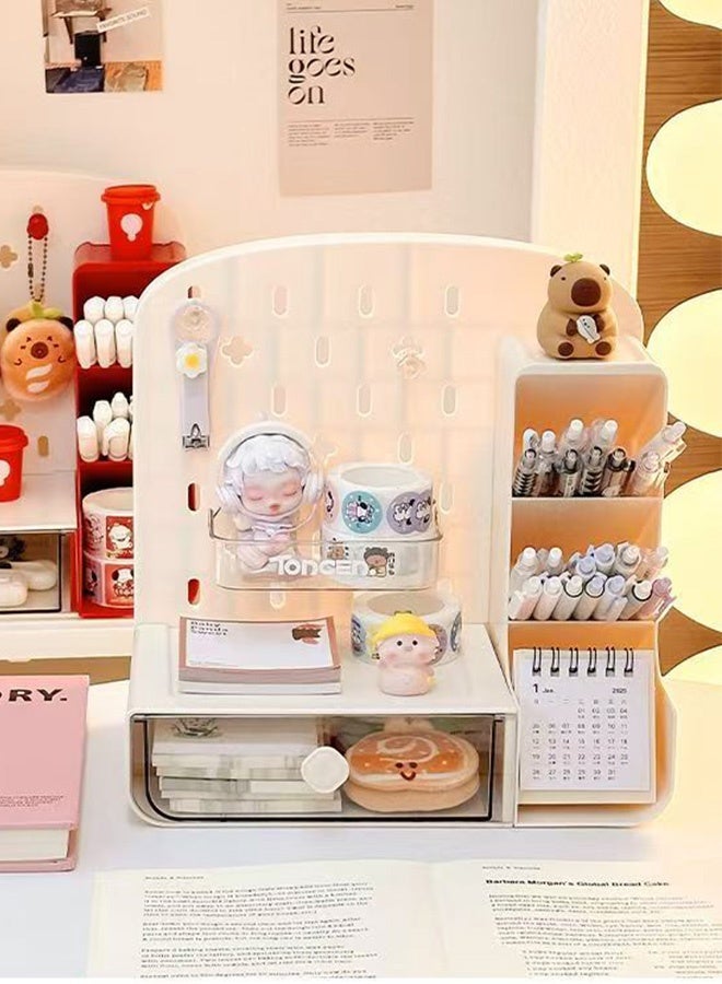 JCB CHIC Large Desk Organizer with  sliding drawer,Multifunctional Desktop Storage Box,Desktop Stationery Organizer,Pencil Holders for Office Supplies, School, Home(TC-1001-white）  - Image 1
