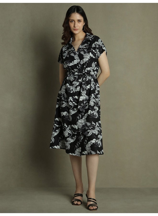 Dennis Lingo Black Dress for Women - Regular Fit, Poly Moss  - Image 1