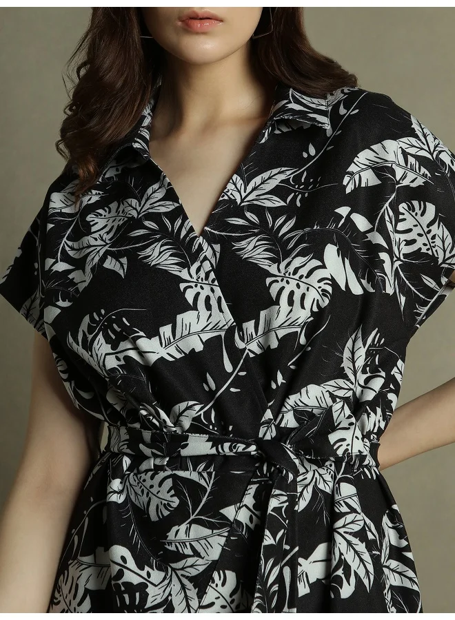 Dennis Lingo Leaf Print Shirt Dress