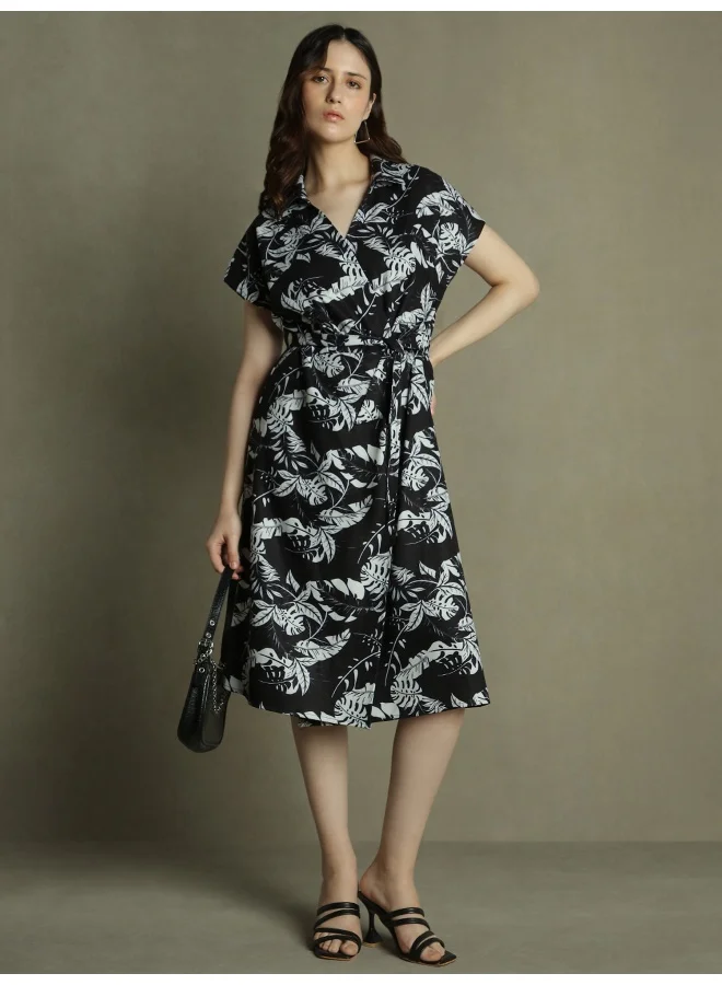 Dennis Lingo Leaf Print Shirt Dress