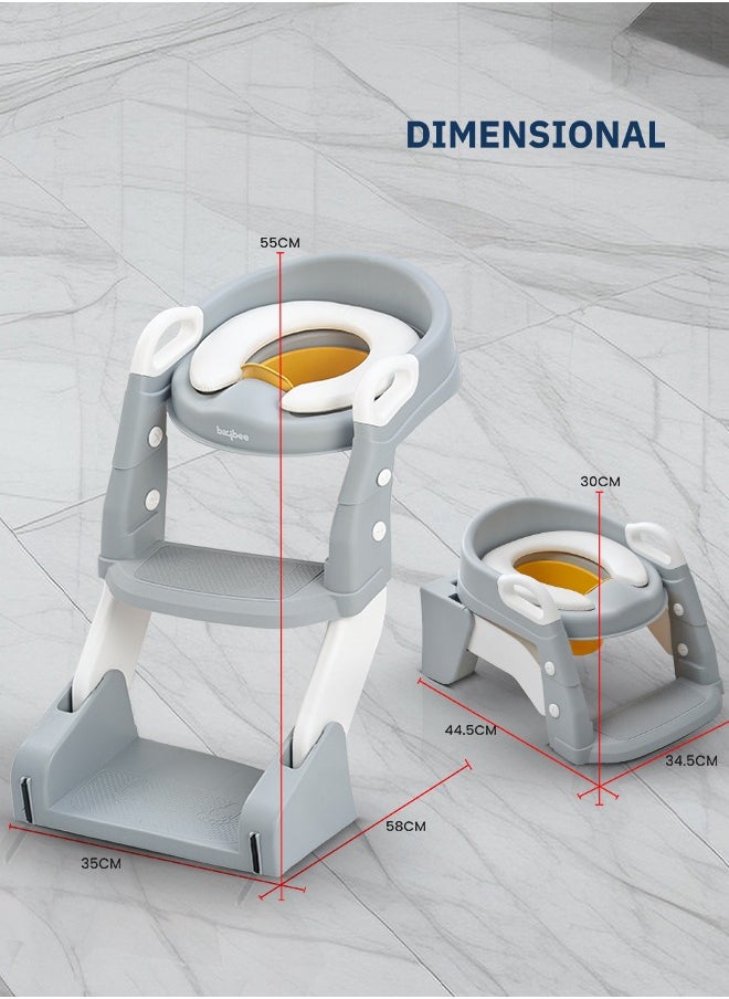 BAYBEE - 3 In 1 Vega Western Toilet Training Potty Seat With Splash Guard, Handle, Ladder And Cushion, Grey - Image 1