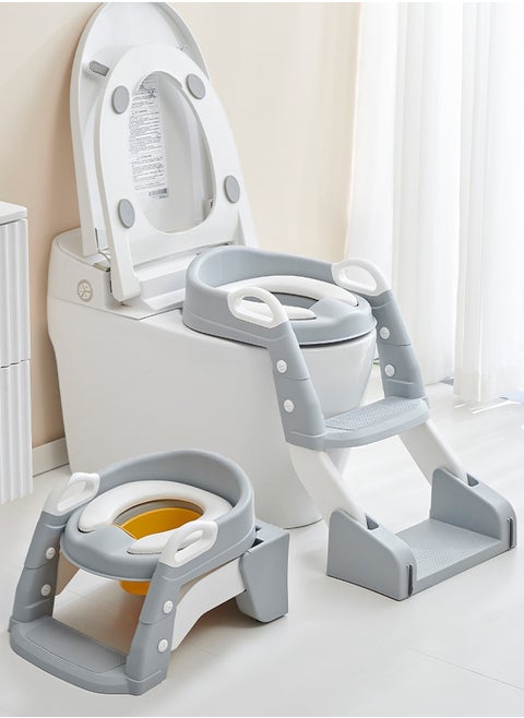 3 In 1 Vega Western Toilet Training Potty Seat With Splash Guard, Handle, Ladder And Cushion, Grey