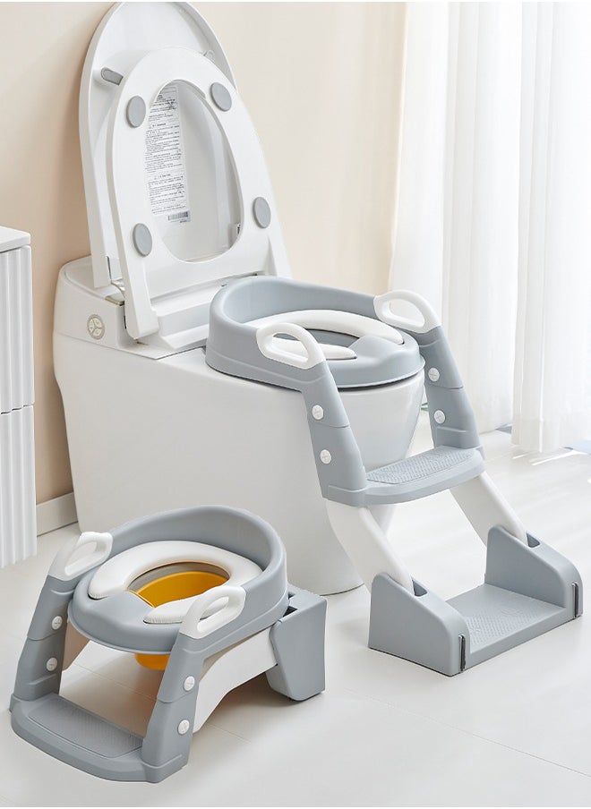 BAYBEE - 3 In 1 Vega Western Toilet Training Potty Seat With Splash Guard, Handle, Ladder And Cushion, Grey - Image 1