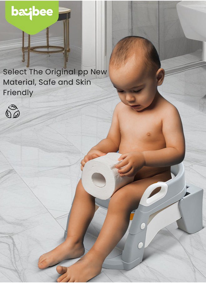 BAYBEE - 3 In 1 Vega Western Toilet Training Potty Seat With Splash Guard, Handle, Ladder And Cushion, Grey - Image 1