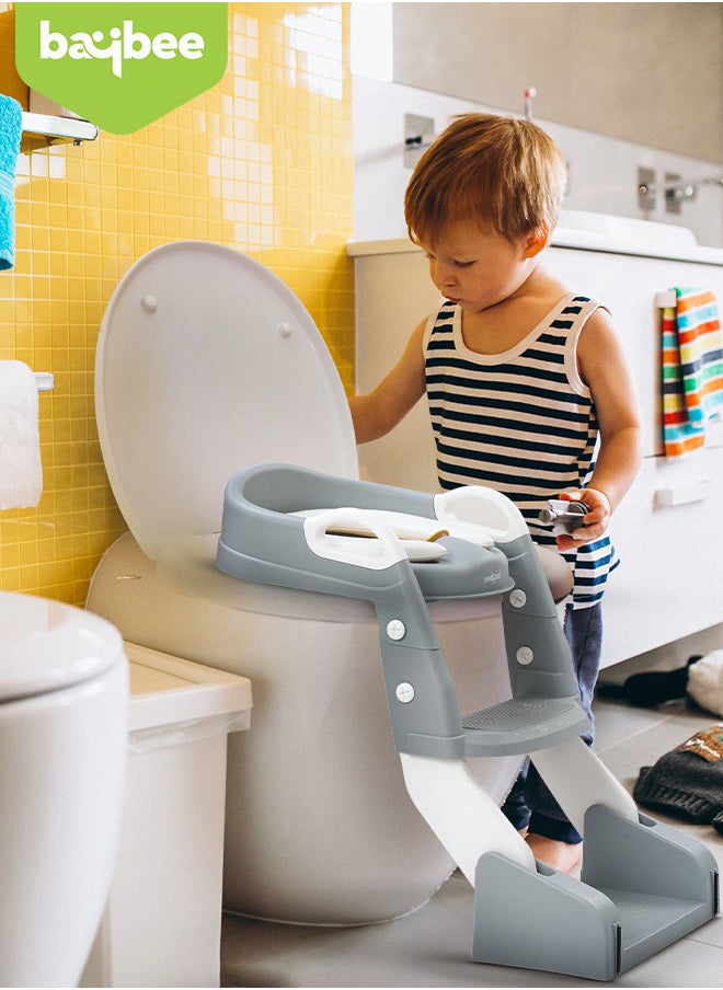 BAYBEE - 3 In 1 Vega Western Toilet Training Potty Seat With Splash Guard, Handle, Ladder And Cushion, Grey - Image 1