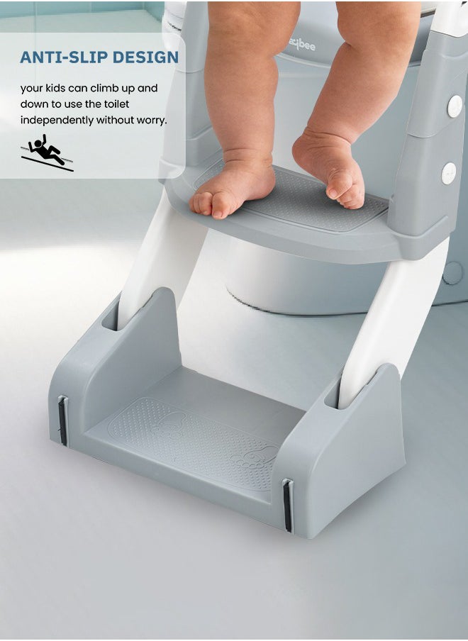 BAYBEE - 3 In 1 Vega Western Toilet Training Potty Seat With Splash Guard, Handle, Ladder And Cushion, Grey - Image 1