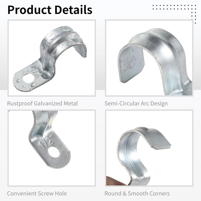 100 قطعة 1/2 بوصة مشابك أنابيب مجلفنة ثقيلة مع فتحة واحدة - Image 4