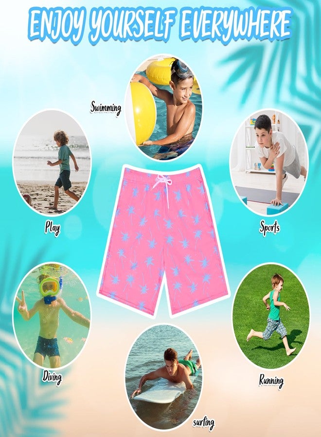 OlyPegic Boys Swim Trunks with Boxer Brief Liner Compression Boy Bathing Suit Quick Dry Beach Swimsuit Toddler Swim Shorts, Pink Coconut Tree, 10-12 Years - Image 4