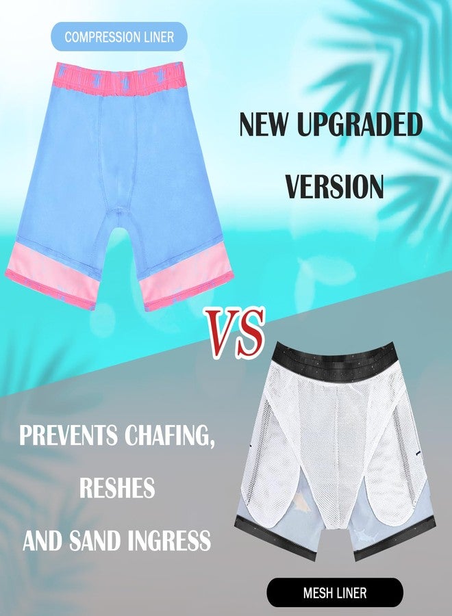 OlyPegic Boys Swim Trunks with Boxer Brief Liner Compression Boy Bathing Suit Quick Dry Beach Swimsuit Toddler Swim Shorts, Pink Coconut Tree, 10-12 Years - Image 3