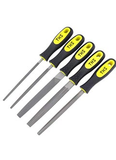 THS THS High Carbon Steel Metal File Three Square File Set with Handle for WoodMetal Plastic Pack of 5 Engineer Metal File Set Soft Grip Assorted Rasp Tool  - Image 1