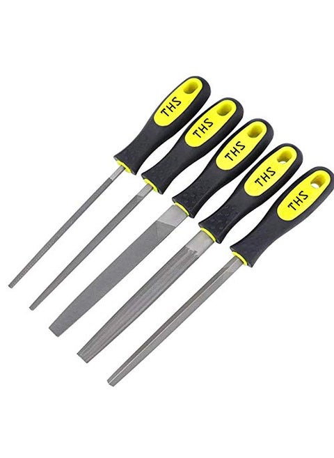 THS High Carbon Steel Metal File Three Square File Set with Handle for WoodMetal Plastic Pack of 5 Engineer Metal File Set Soft Grip Assorted Rasp Tool