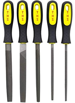 THS THS High Carbon Steel Metal File Three Square File Set with Handle for WoodMetal Plastic Pack of 5 Engineer Metal File Set Soft Grip Assorted Rasp Tool  - Image 2