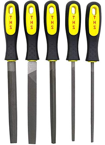 THS - THS High Carbon Steel Metal File Three Square File Set with Handle for WoodMetal Plastic Pack of 5 Engineer Metal File Set Soft Grip Assorted Rasp Tool - Image 1