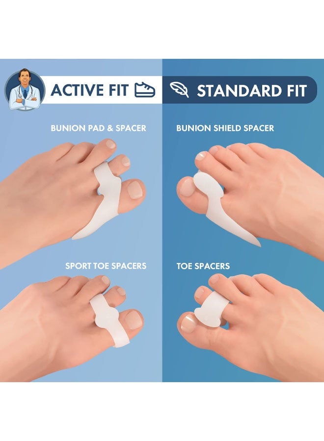 4 Piece Sport Bunion Toe Spacer Set - 1 Pair Soft Gel Splints - One Size Fits All - Fast Relief - Wear with Shoes - for Men & Women - Image 2