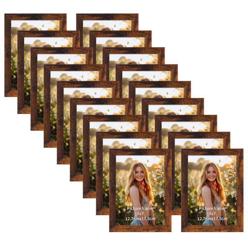 PETAFLOP Picture Frames 5x7 Bulk Set of 18, Wooden Brown Photo Frames Fits 5 by 7 for Wall or Tabletop Display - Image 1