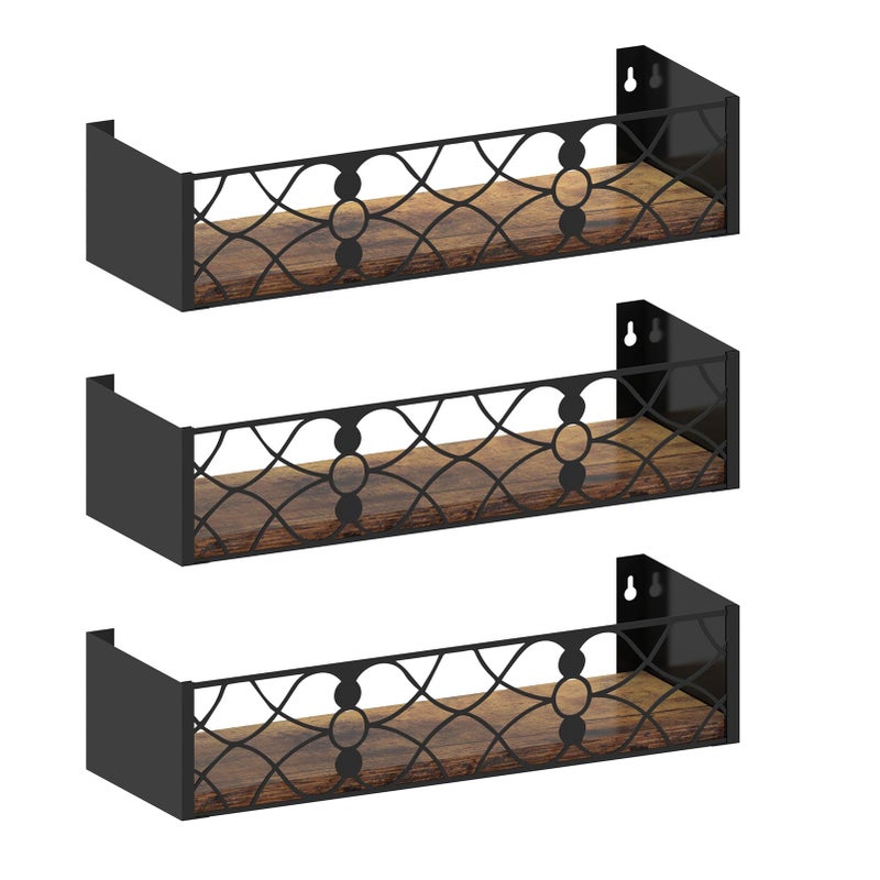 Serwrsw Black Floating Shelves with Removable Insert Plate Set of 3, Wooden Display Shelves, Rustic Decorative Wall Shelves for Living Room, Bedroom, Kitchen - Image 1