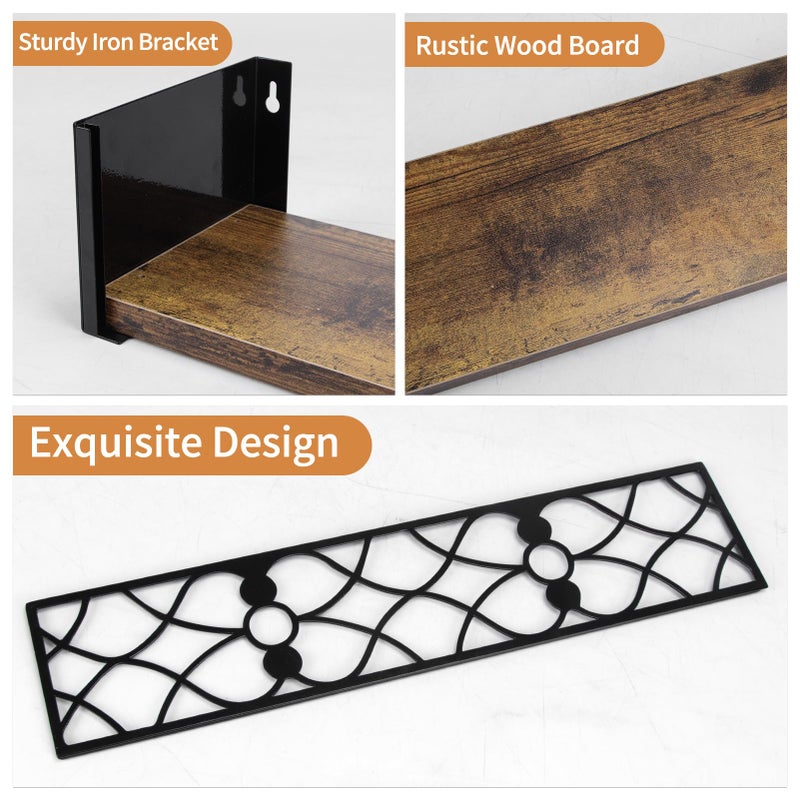 Serwrsw Black Floating Shelves with Removable Insert Plate Set of 3, Wooden Display Shelves, Rustic Decorative Wall Shelves for Living Room, Bedroom, Kitchen - Image 3