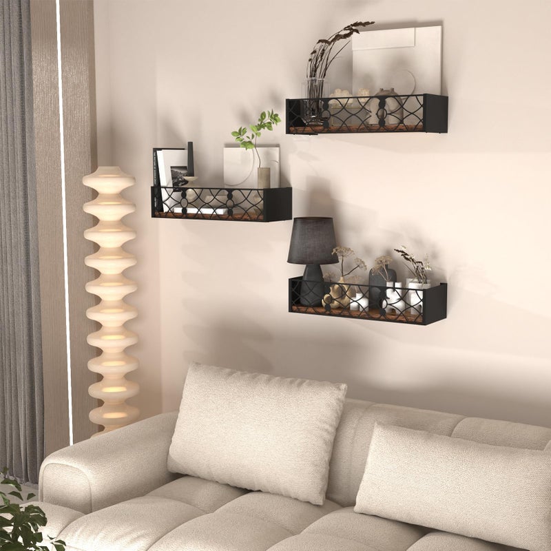 Serwrsw Black Floating Shelves with Removable Insert Plate Set of 3, Wooden Display Shelves, Rustic Decorative Wall Shelves for Living Room, Bedroom, Kitchen - Image 5
