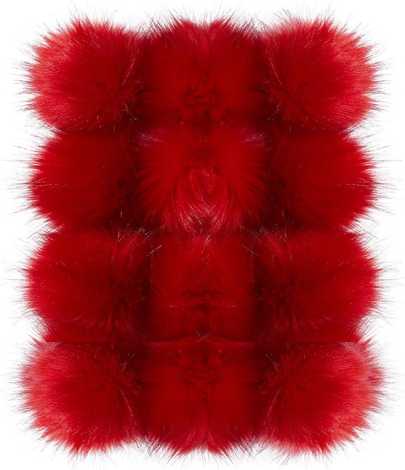 Homtable 12 Pieces Faux Fur Pom Pom Balls Fur Fluffy Pompom Ball with Elastic Loop for Hats Shoes Scarves Gloves Scarves Bag Key Chain Charms Accessories (Bright Red) - Image 1