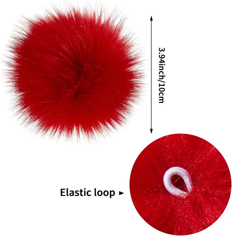 Homtable 12 Pieces Faux Fur Pom Pom Balls Fur Fluffy Pompom Ball with Elastic Loop for Hats Shoes Scarves Gloves Scarves Bag Key Chain Charms Accessories (Bright Red) - Image 2