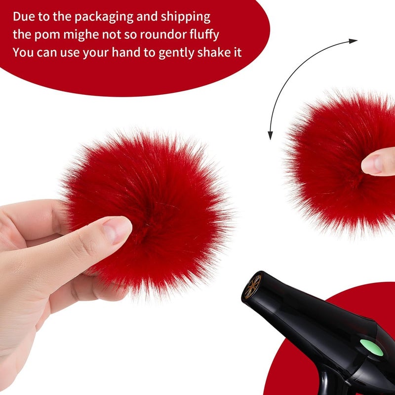 Homtable 12 Pieces Faux Fur Pom Pom Balls Fur Fluffy Pompom Ball with Elastic Loop for Hats Shoes Scarves Gloves Scarves Bag Key Chain Charms Accessories (Bright Red) - Image 4