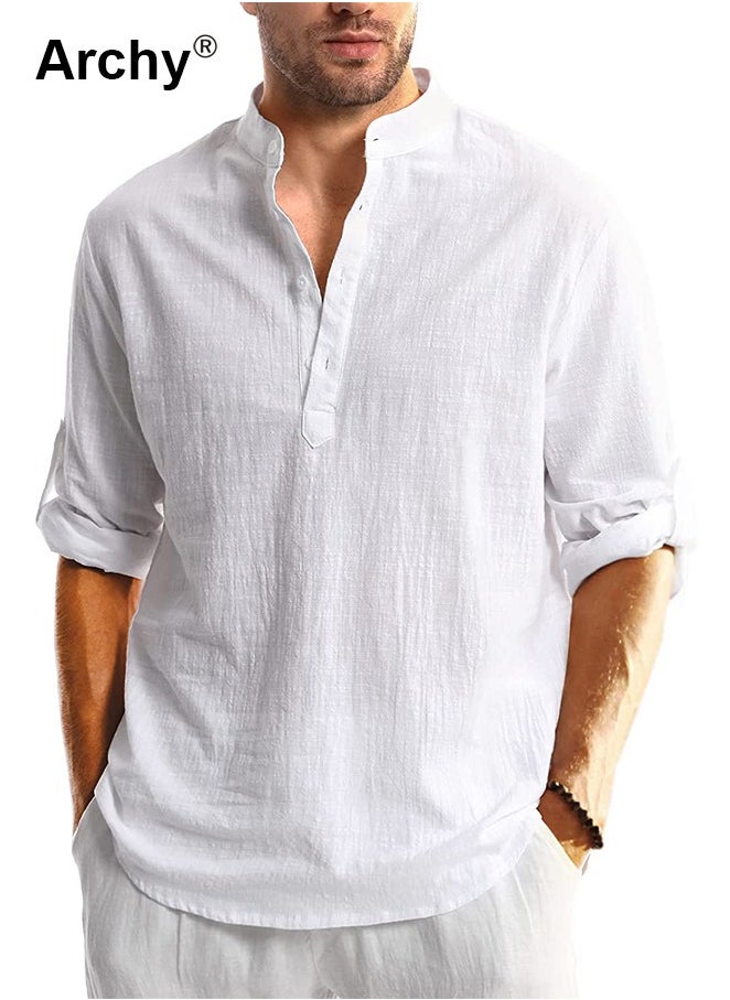 Archy Men's Long Sleeve Linen Beach Casual Cotton Summer Lightweight Button-Up Shirts  - Image 4