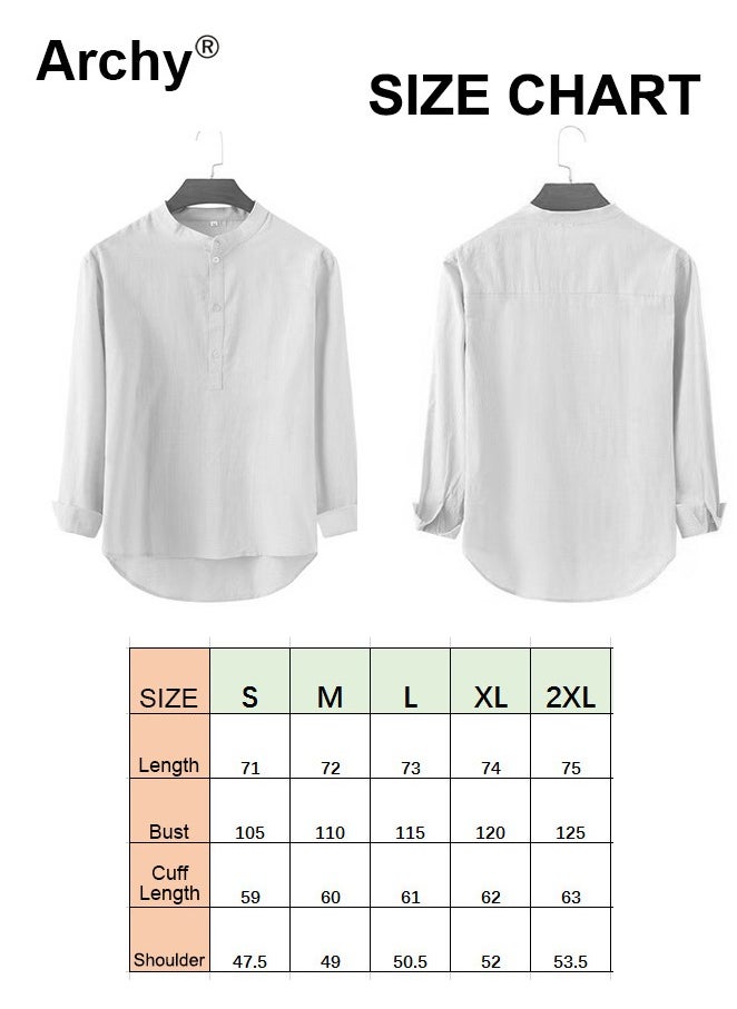 Archy Men's Long Sleeve Linen Beach Casual Cotton Summer Lightweight Button-Up Shirts  - Image 5